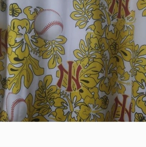Custom Made in the USA, Hawaiian Floral CampShirt Featuring Baseballs and the NY - Picture 5 of 6